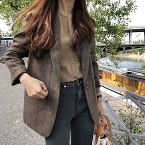YesStyle Plaid Single Breasted Blazer